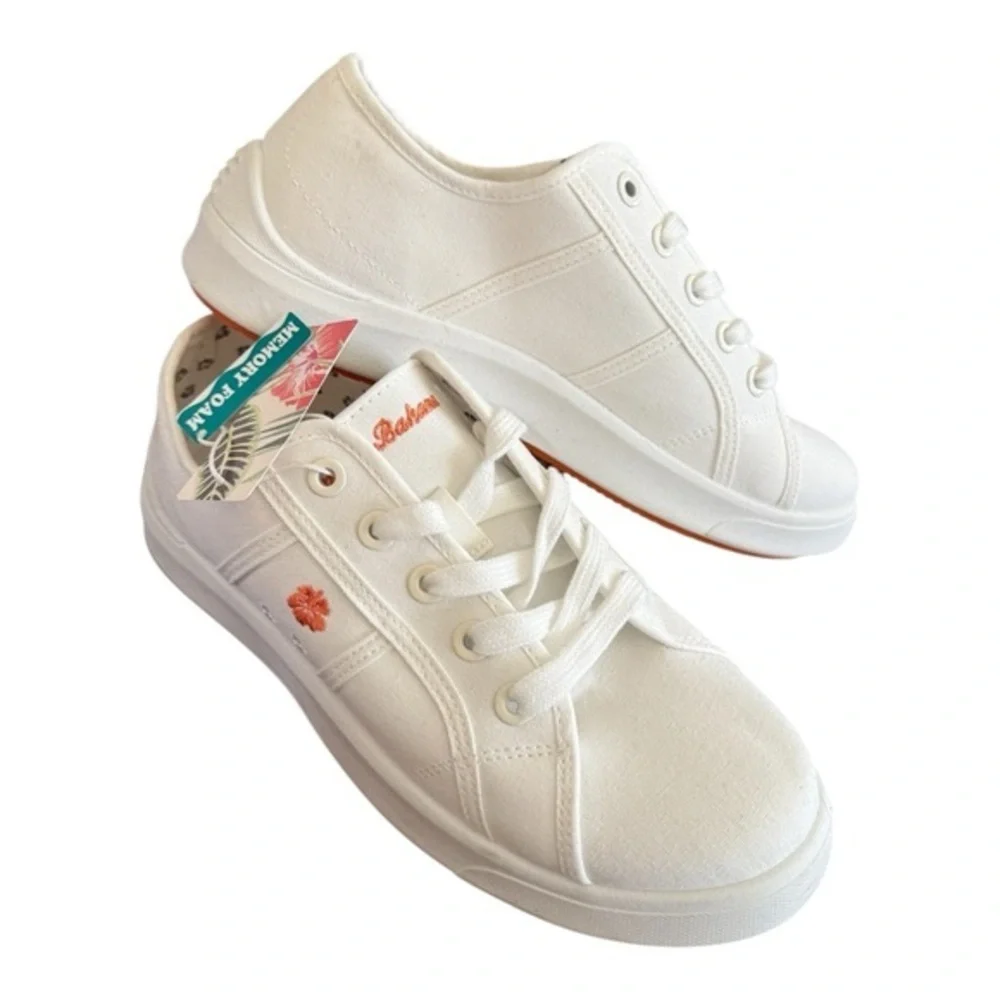 Tommy Bahama White Canvas Low Top Sneakers Size 9 Casual Island Lifestyle